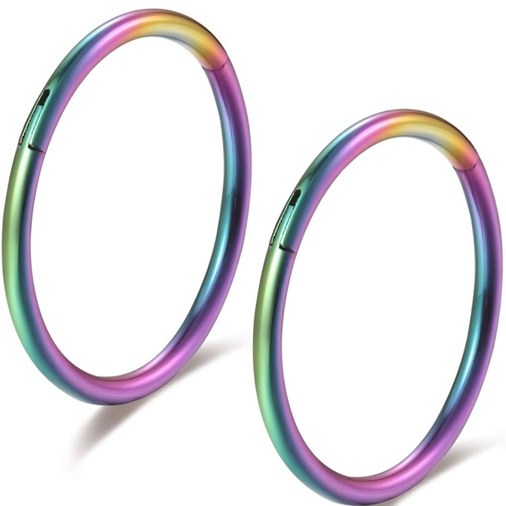 Rainbow Colorful Hinged 16g 6mm Nose Ring Clicker Cartilage Helix Hoop set